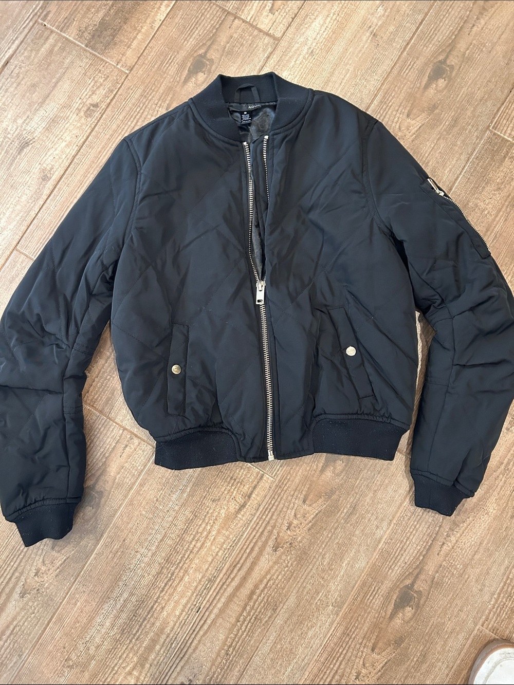 Aqua Black Bomber Jacket with gold Zipper